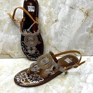 NWOB Muk luks beaded thong sling back sandals
